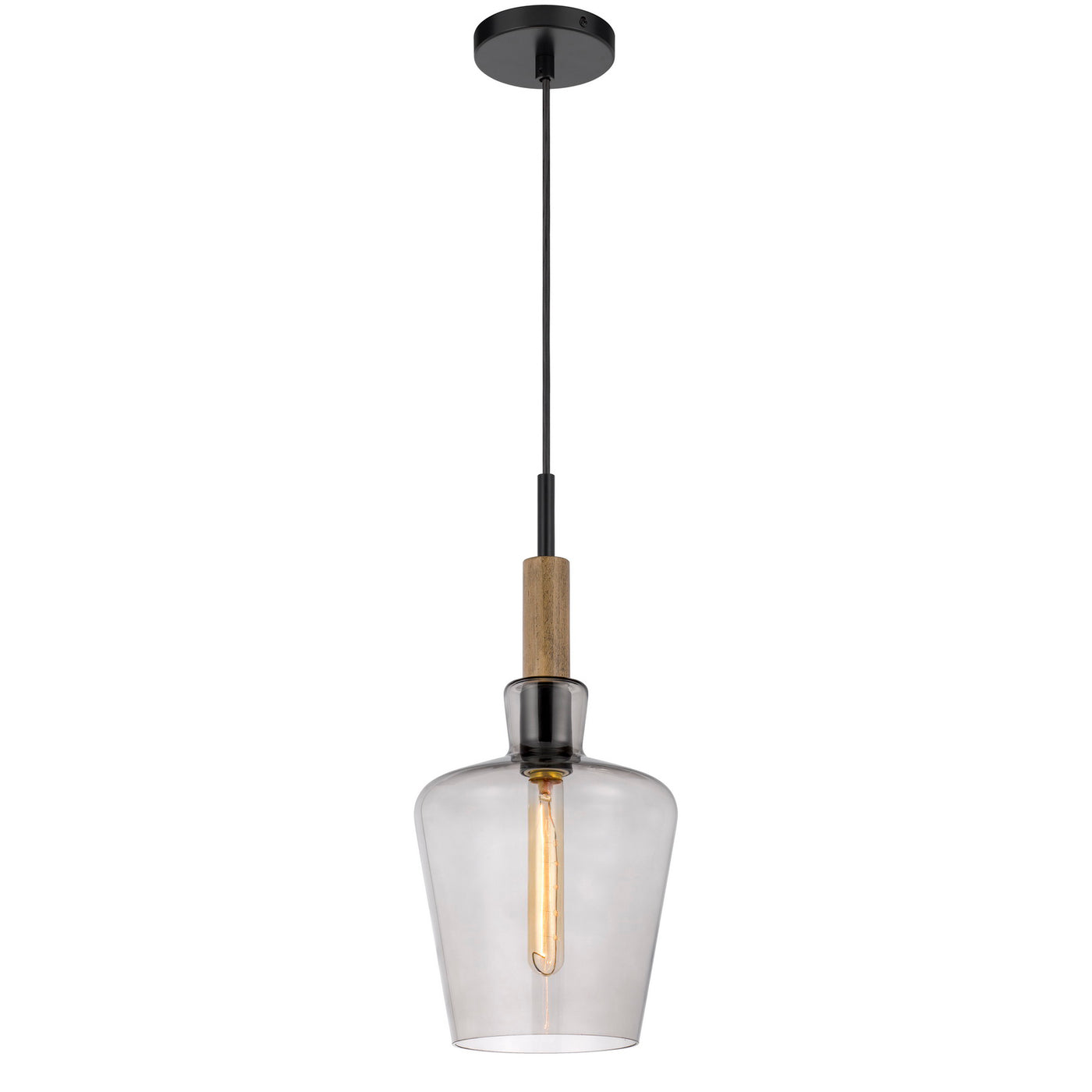 SWINDON GLASS DROP PENDANT WITH WOOD ACCENT Floor Lamp Cal Lighting