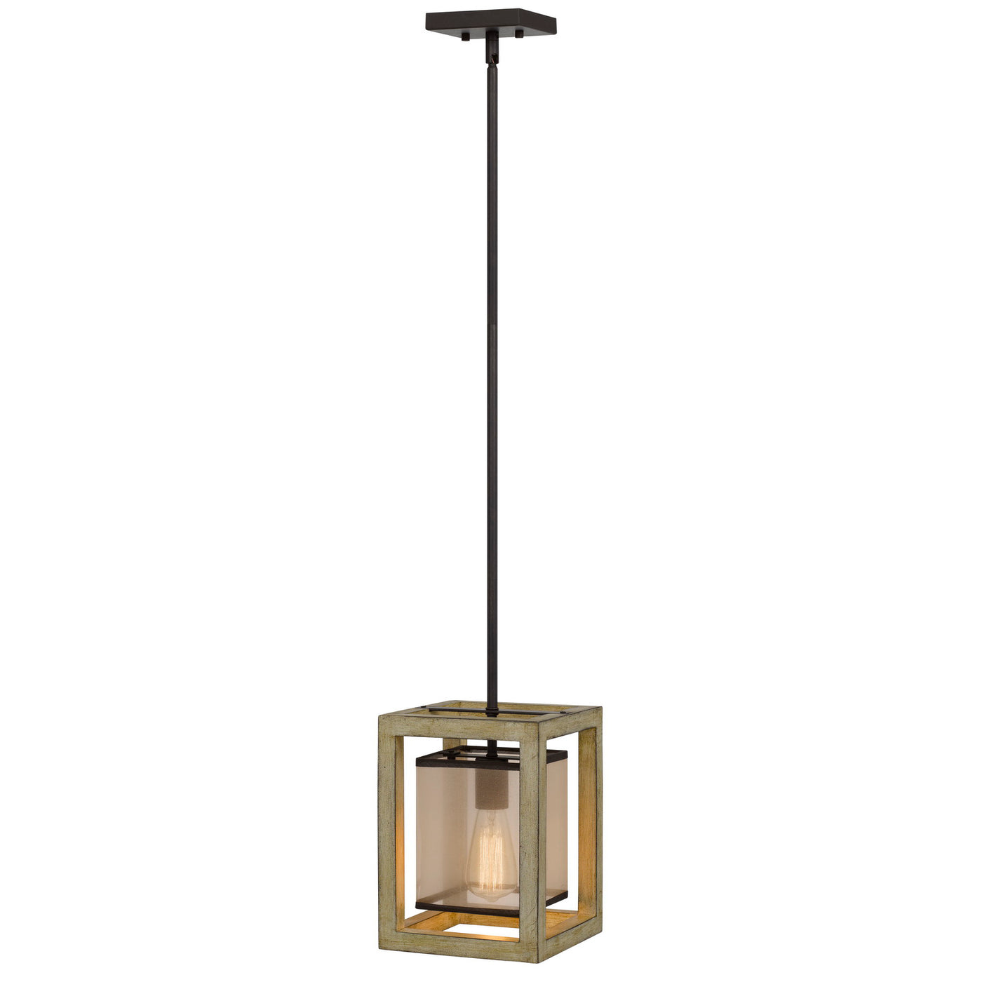 PALENCIA RUBBER WOOD PENDANT WITH ORGANZA SHADE Floor Lamp Cal Lighting