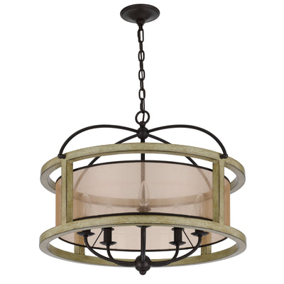 PALENCIA RUBBER WOOD ROUND CHANDELIER WITH ORGANZA SHADE Floor Lamp Cal Lighting