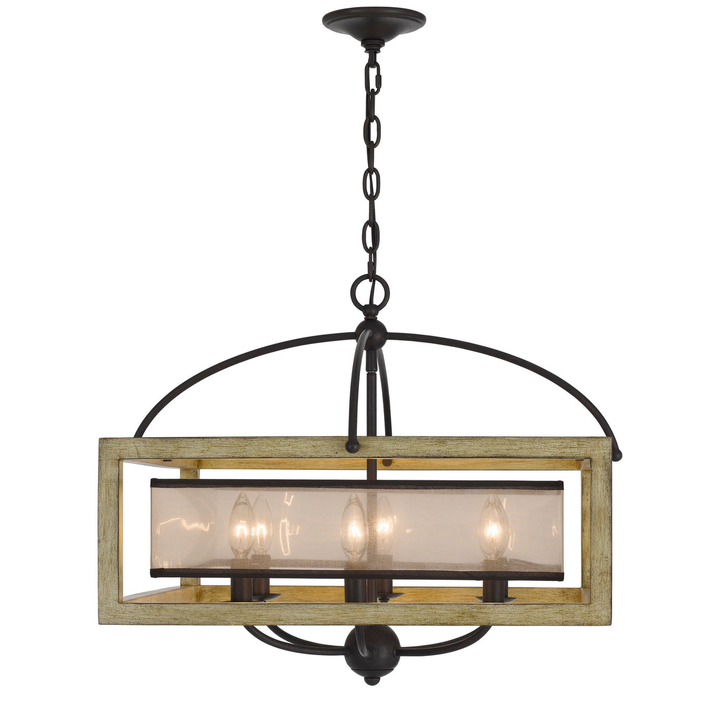 PALENCIA RUBBER WOOD SQUARE CHANDELIER WITH ORGANZA SHADE Floor Lamp Cal Lighting