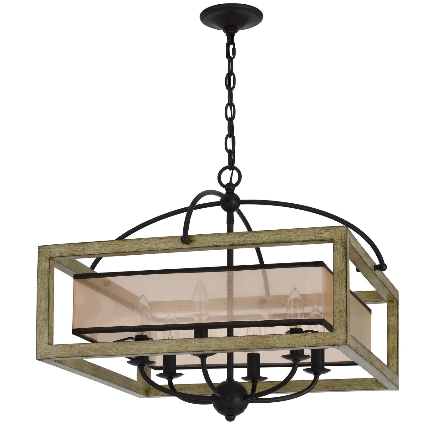 PALENCIA RUBBER WOOD SQUARE CHANDELIER WITH ORGANZA SHADE Floor Lamp Cal Lighting