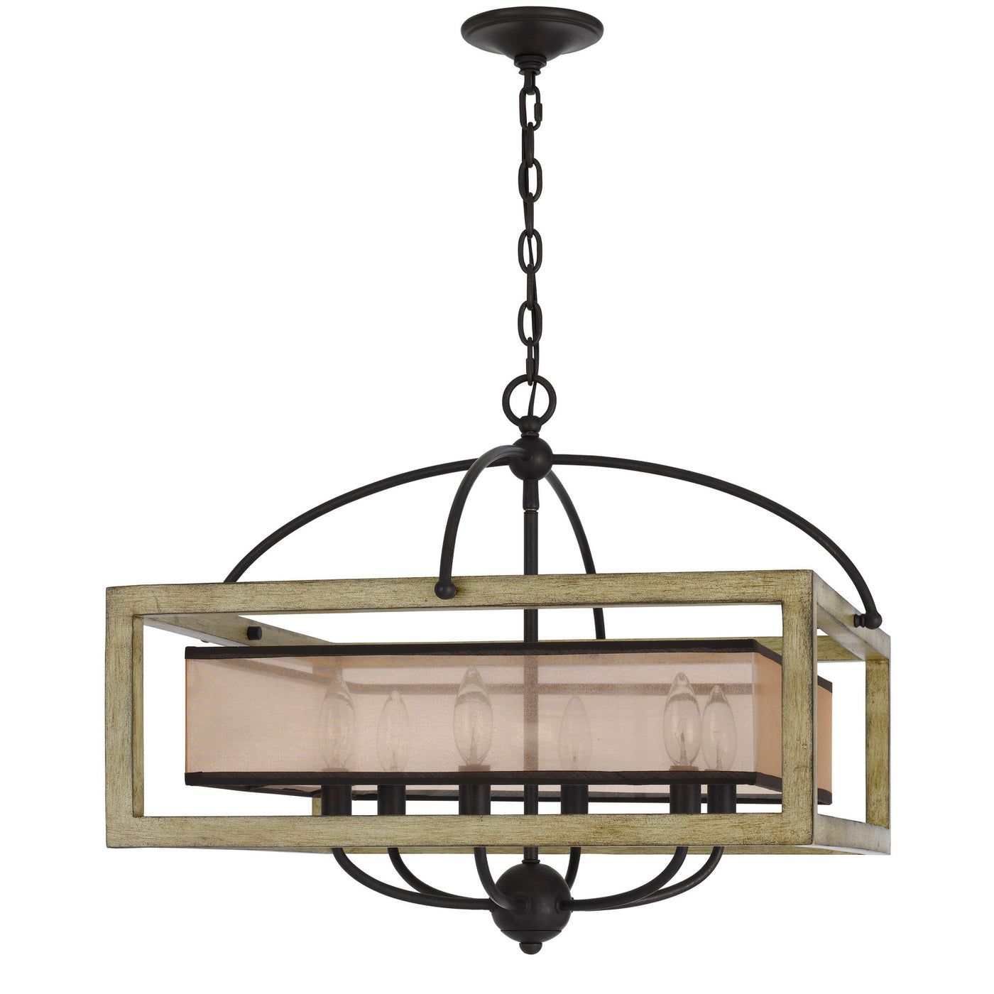 PALENCIA RUBBER WOOD SQUARE CHANDELIER WITH ORGANZA SHADE Floor Lamp Cal Lighting