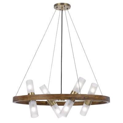 40W X 8 HEMPSTEAD BIRCH WOOD CYLINDER CHANDELIER WITH ADJUSTABLE STEEL CABLE AND GLASS SHADES Chandelier Cal Lighting