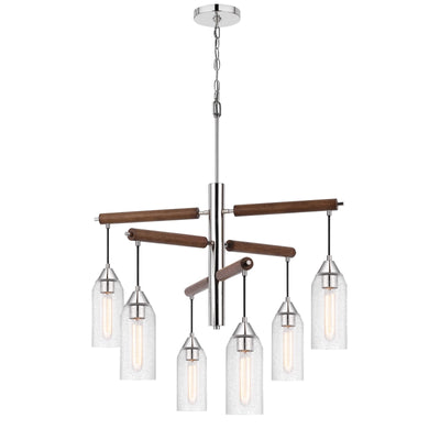 60W X 6 MASSILLON RUBBER WOOD CHANDELIER WITH HANGING BULBBED GLASS SHADES Chandelier Cal Lighting