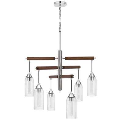 60W X 6 MASSILLON RUBBER WOOD CHANDELIER WITH HANGING BULBBED GLASS SHADES Chandelier Cal Lighting