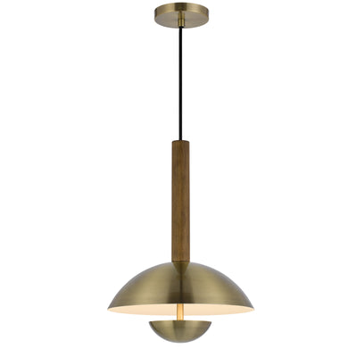 LAKELAND 15W INTERGRATED DIMMABLE LED METAL / BIRCH WOOD PENDANT LIGHT WITH HALF DOMED METAL SHADE Pendant Cal Lighting