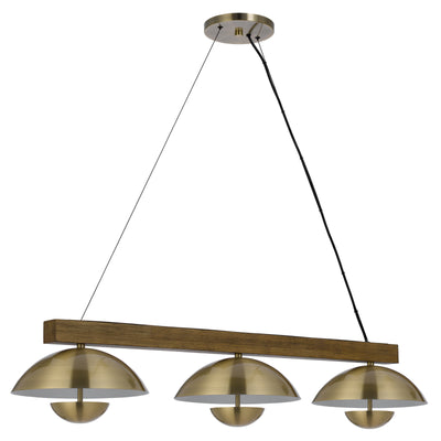 LAKELAND 15W X 3 INTERGRATED DIMMABLE LED METAL / BIRCH WOOD ISLAND CHANDELIER WITH HALF DOMED METAL SHADE Linear Cal Lighting