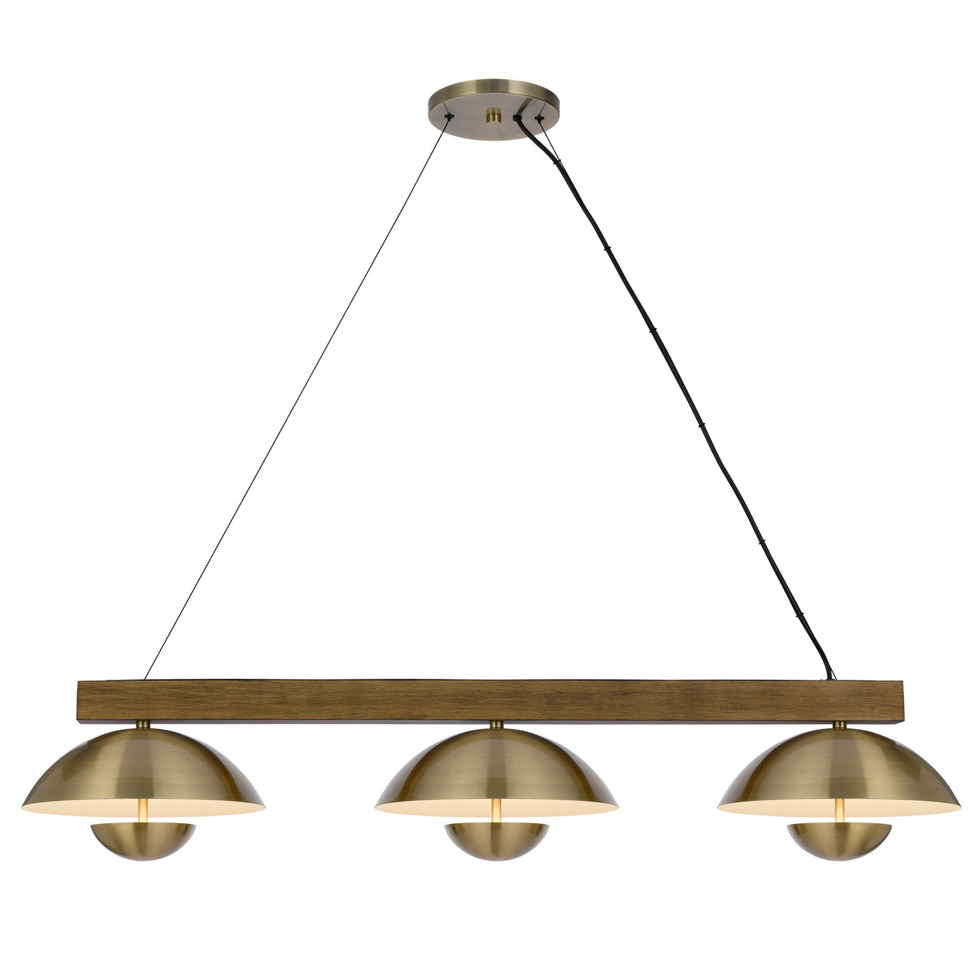 LAKELAND 15W X 3 INTERGRATED DIMMABLE LED METAL / BIRCH WOOD ISLAND CHANDELIER WITH HALF DOMED METAL SHADE Linear Cal Lighting