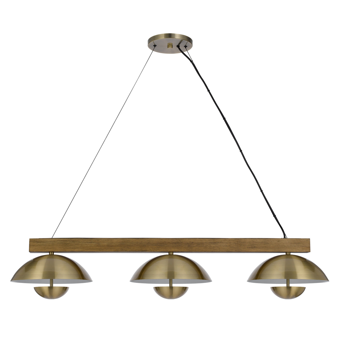 LAKELAND 15W X 3 INTERGRATED DIMMABLE LED METAL / BIRCH WOOD ISLAND CHANDELIER WITH HALF DOMED METAL SHADE Linear Cal Lighting