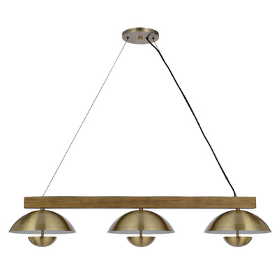 LAKELAND 15W X 3 INTERGRATED DIMMABLE LED METAL / BIRCH WOOD ISLAND CHANDELIER WITH HALF DOMED METAL SHADE Linear Cal Lighting
