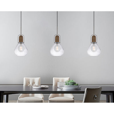 60W ROCHELLE METAL / RUBBER WOOD MINI GLASS PENDANT Pendant Cal Lighting