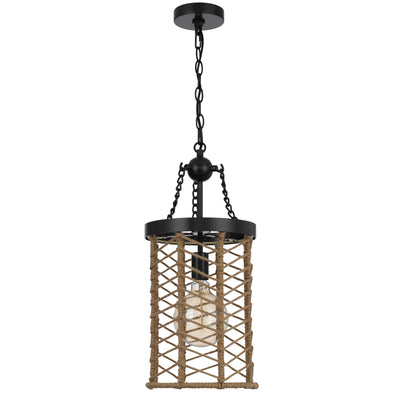 LILLINGTON 60W METAL PENDANT LIGHT WITH BURLAP ROPED CAGE Pendant Cal Lighting