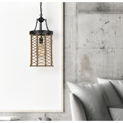 LILLINGTON 60W METAL PENDANT LIGHT WITH BURLAP ROPED CAGE Pendant Cal Lighting