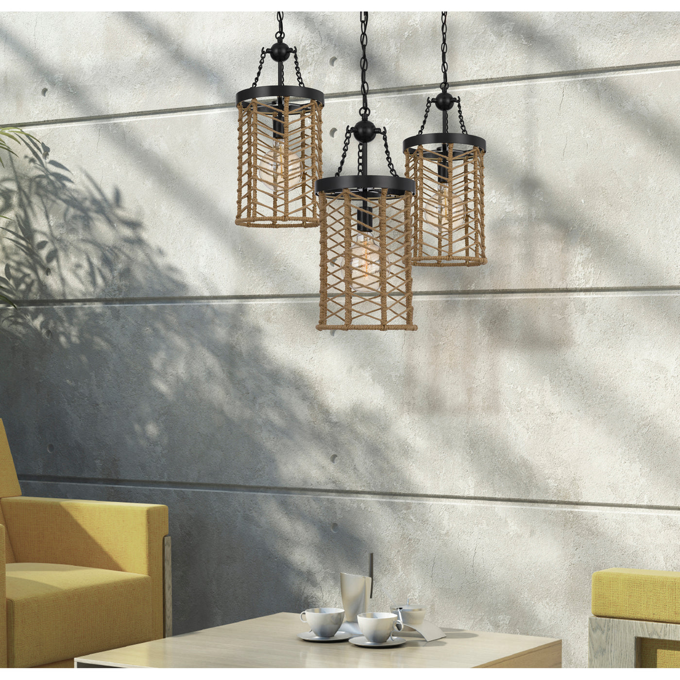 LILLINGTON 60W METAL PENDANT LIGHT WITH BURLAP ROPED CAGE Pendant Cal Lighting