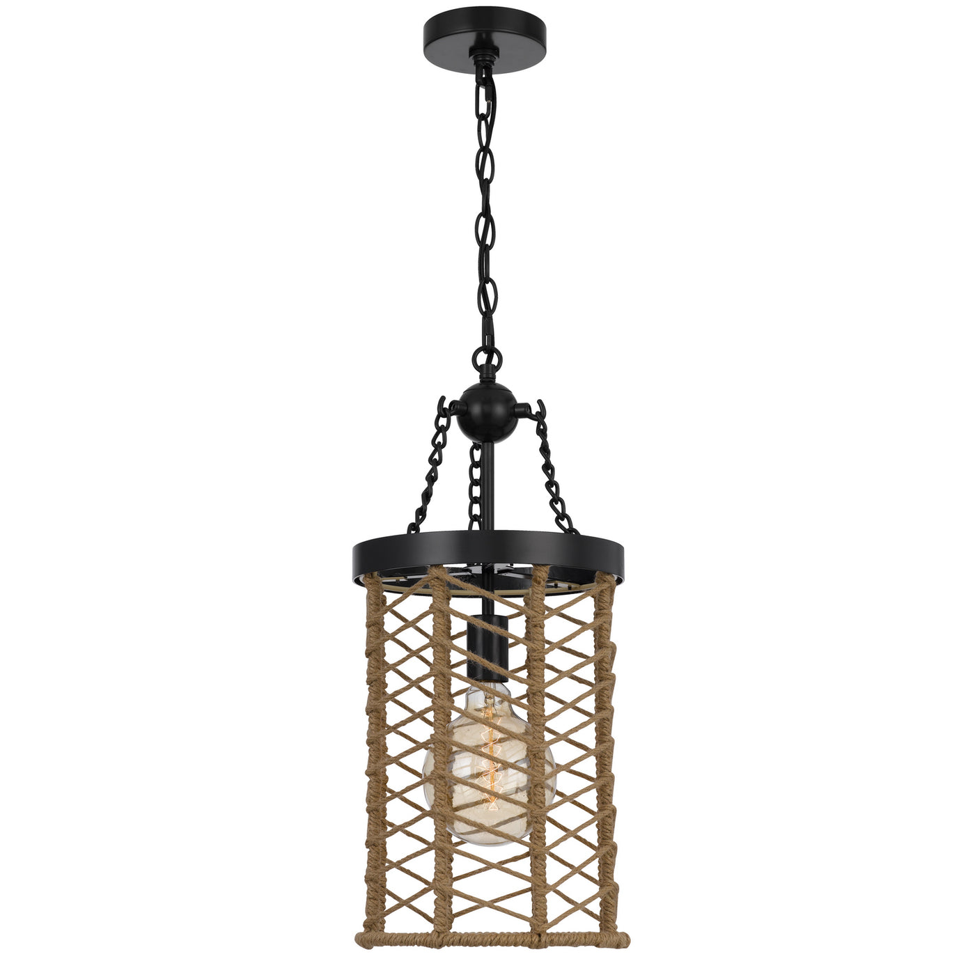 LILLINGTON 60W METAL PENDANT LIGHT WITH BURLAP ROPED CAGE Pendant Cal Lighting