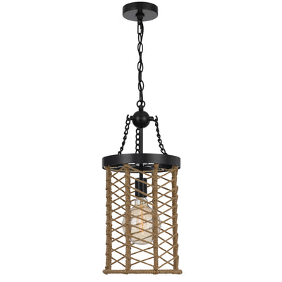 LILLINGTON 60W METAL PENDANT LIGHT WITH BURLAP ROPED CAGE Pendant Cal Lighting