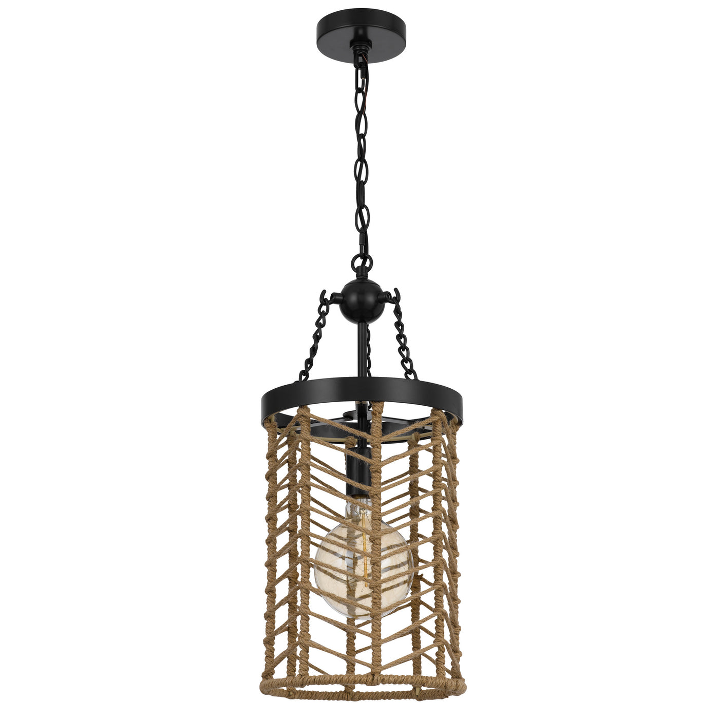 LILLINGTON 60W METAL PENDANT LIGHT WITH BURLAP ROPED CAGE Pendant Cal Lighting