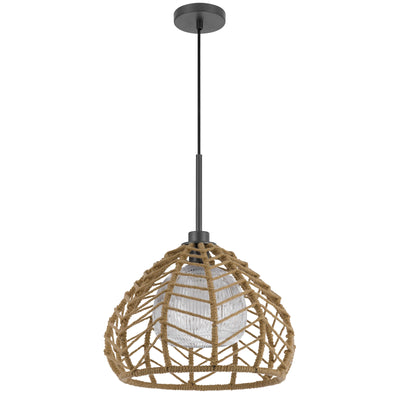 DUNN 60W METAL PENDANT WITH BURLAP ROPED SHADE Pendant Cal Lighting