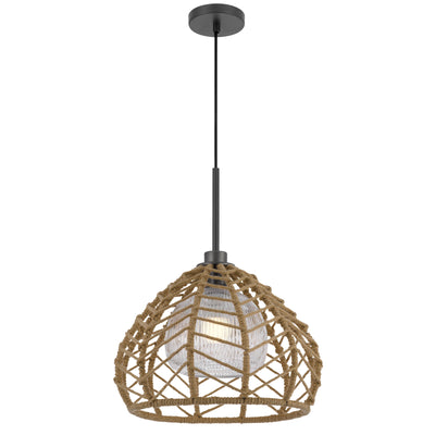 DUNN 60W METAL PENDANT WITH BURLAP ROPED SHADE Pendant Cal Lighting