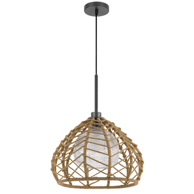 DUNN 60W METAL PENDANT WITH BURLAP ROPED SHADE Pendant Cal Lighting