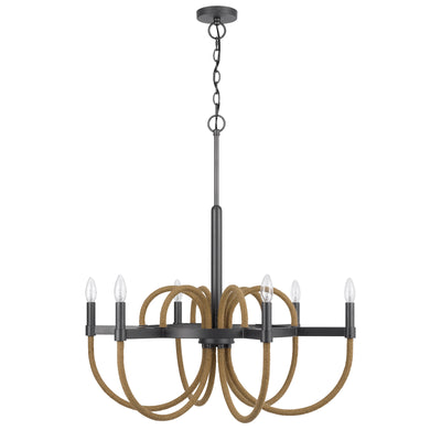 ROWLAND 60W X 6 METAL/BURLAP ROPED CHANDELIER Chandelier Cal Lighting