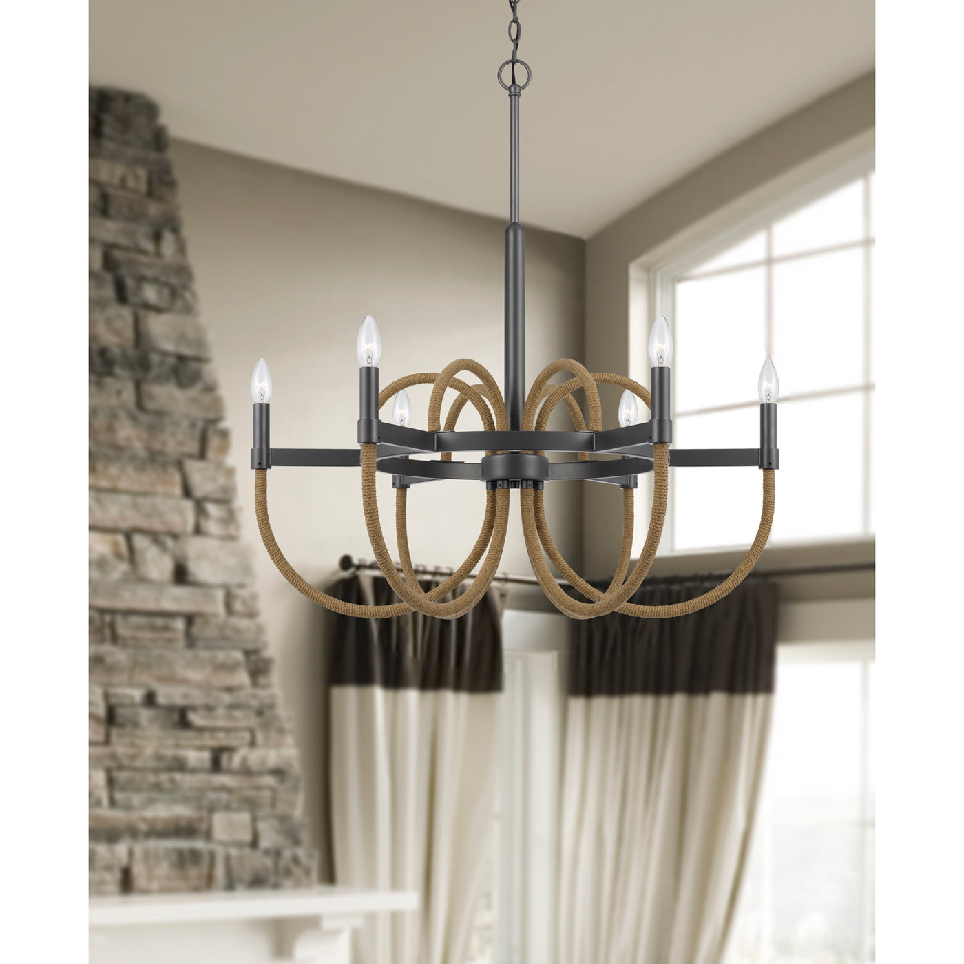 ROWLAND 60W X 6 METAL/BURLAP ROPED CHANDELIER Chandelier Cal Lighting