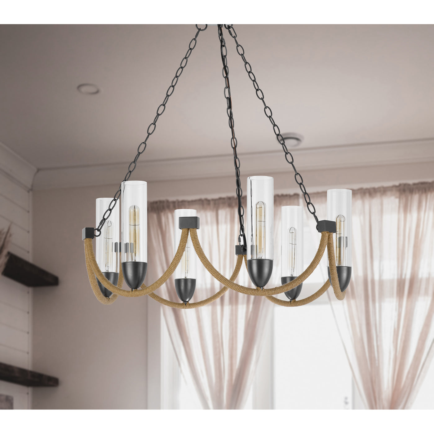 60W X 6 ARGYLE METAL CHANDELIER WITH MOSS RODS AND GLASS SHADES Chandelier Cal Lighting