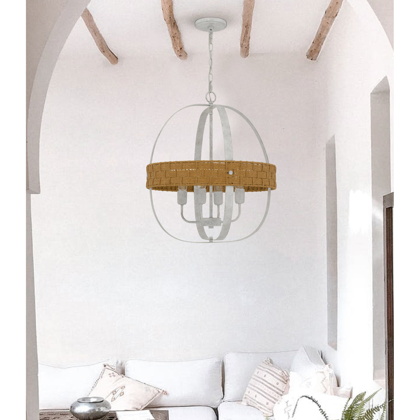 60W X 4 BARTON METAL CHANDELIER WITH RATTAN DESIGN Chandelier Cal Lighting