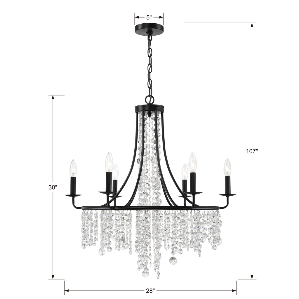 Gabrielle 6 Light Matte Black Chandelier Chandelier Crystorama