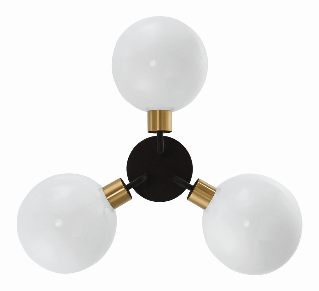 Gigi 3 Light Black + Aged Brass Semi Flush Mount Semi Flush Crystorama