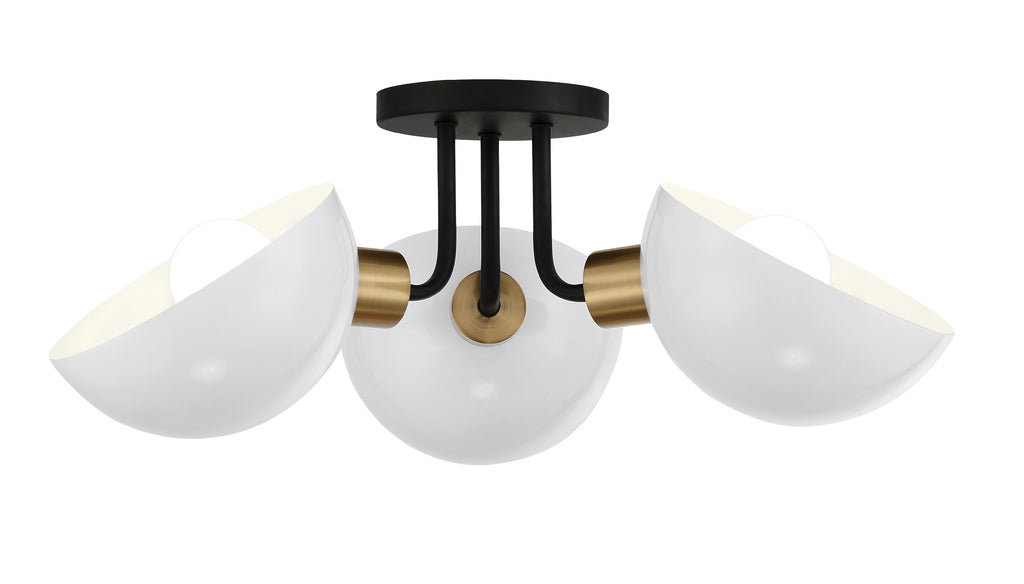 Gigi 3 Light Black + Aged Brass Semi Flush Mount Semi Flush Crystorama