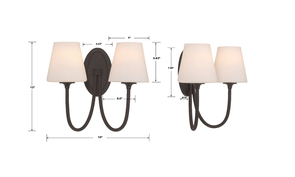 Juno 2 Light Black Forged Sconce Wall Sconce Crystorama