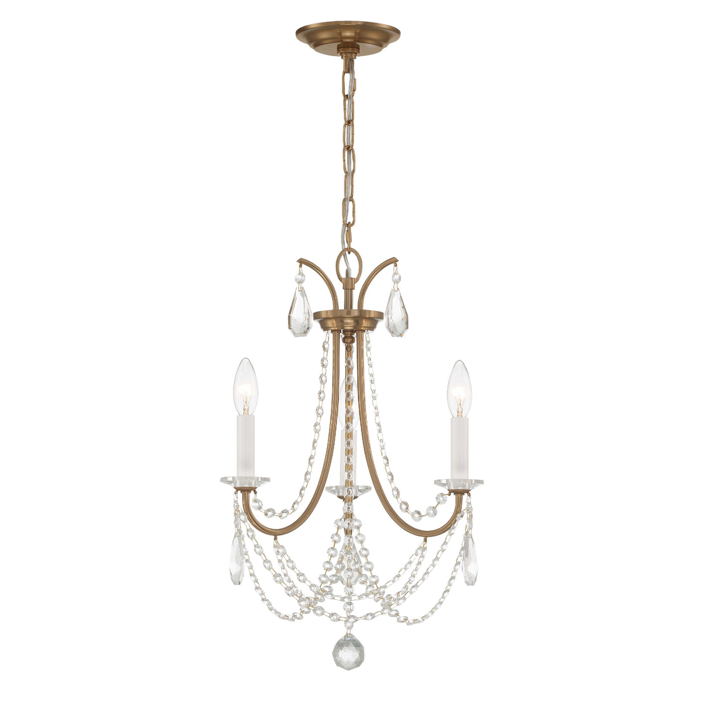 Karrington 3 Light Aged Brass Mini Chandelier Chandelier Crystorama