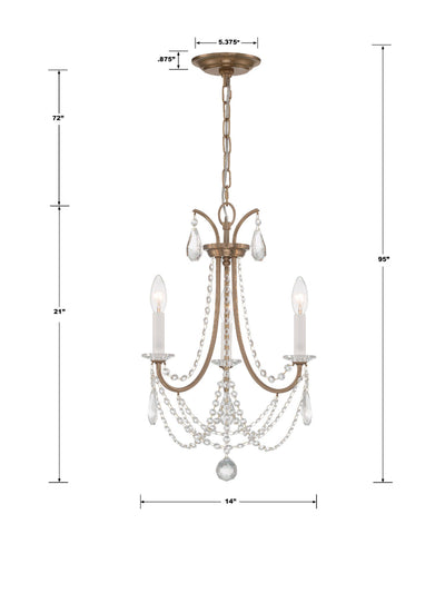 Karrington 3 Light Aged Brass Mini Chandelier Chandelier Crystorama