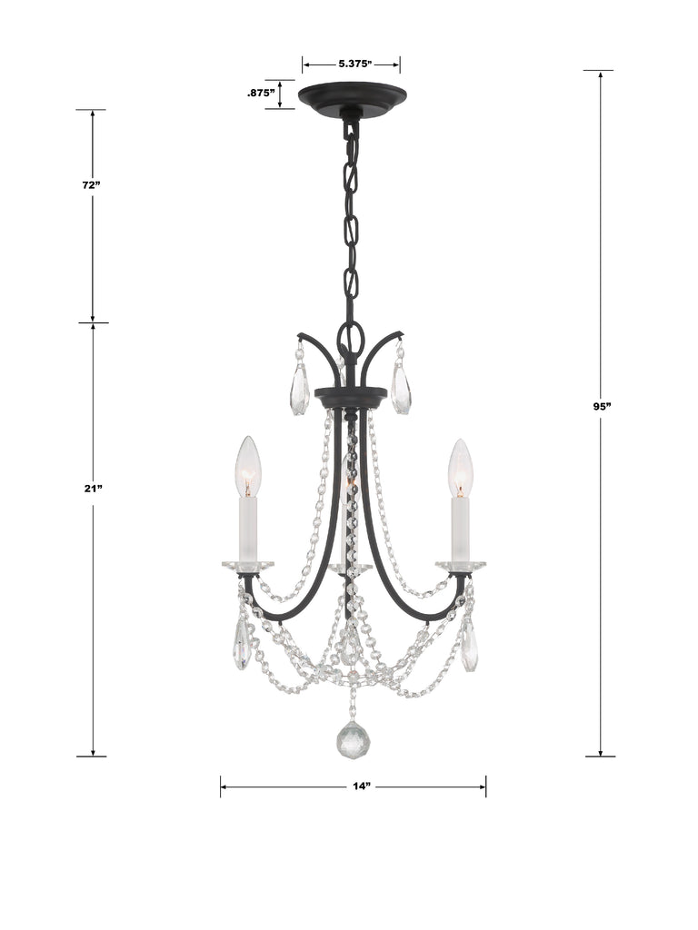 Karrington 3 Light Matte Black Mini Chandelier Chandelier Crystorama