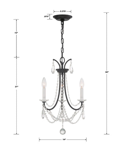 Karrington 3 Light Matte Black Mini Chandelier Chandelier Crystorama