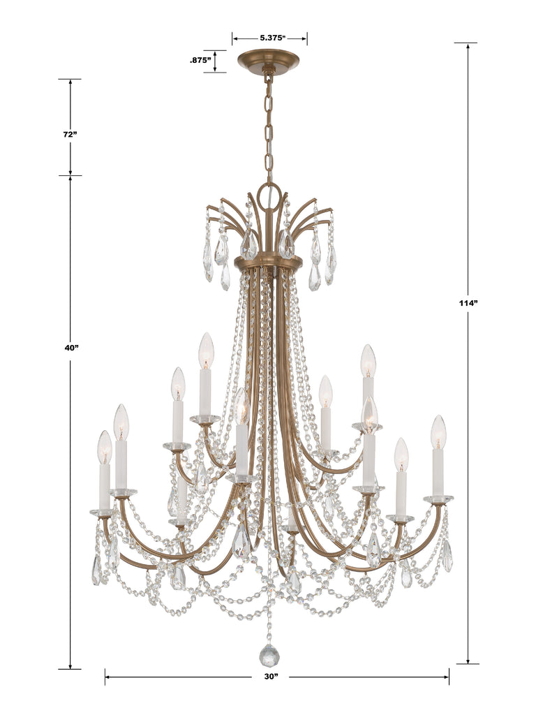 Karrington 12 Light Aged Brass Chandelier Chandelier Crystorama