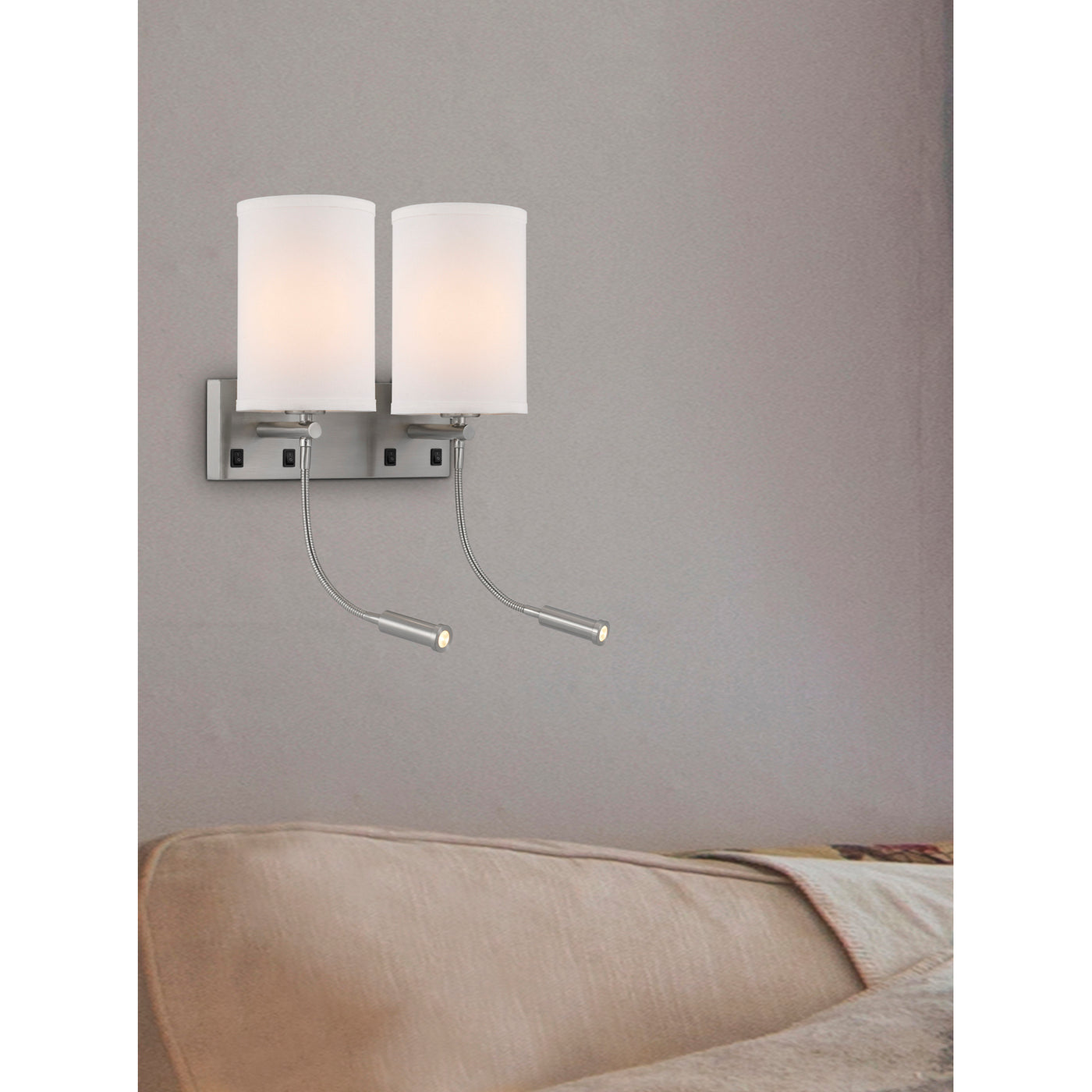 60W X 2 LAKEWOOD WALL LAMP WITH TWO 1W INTERGRATED LED READING LAMPS Wall Lamp Cal Lighting