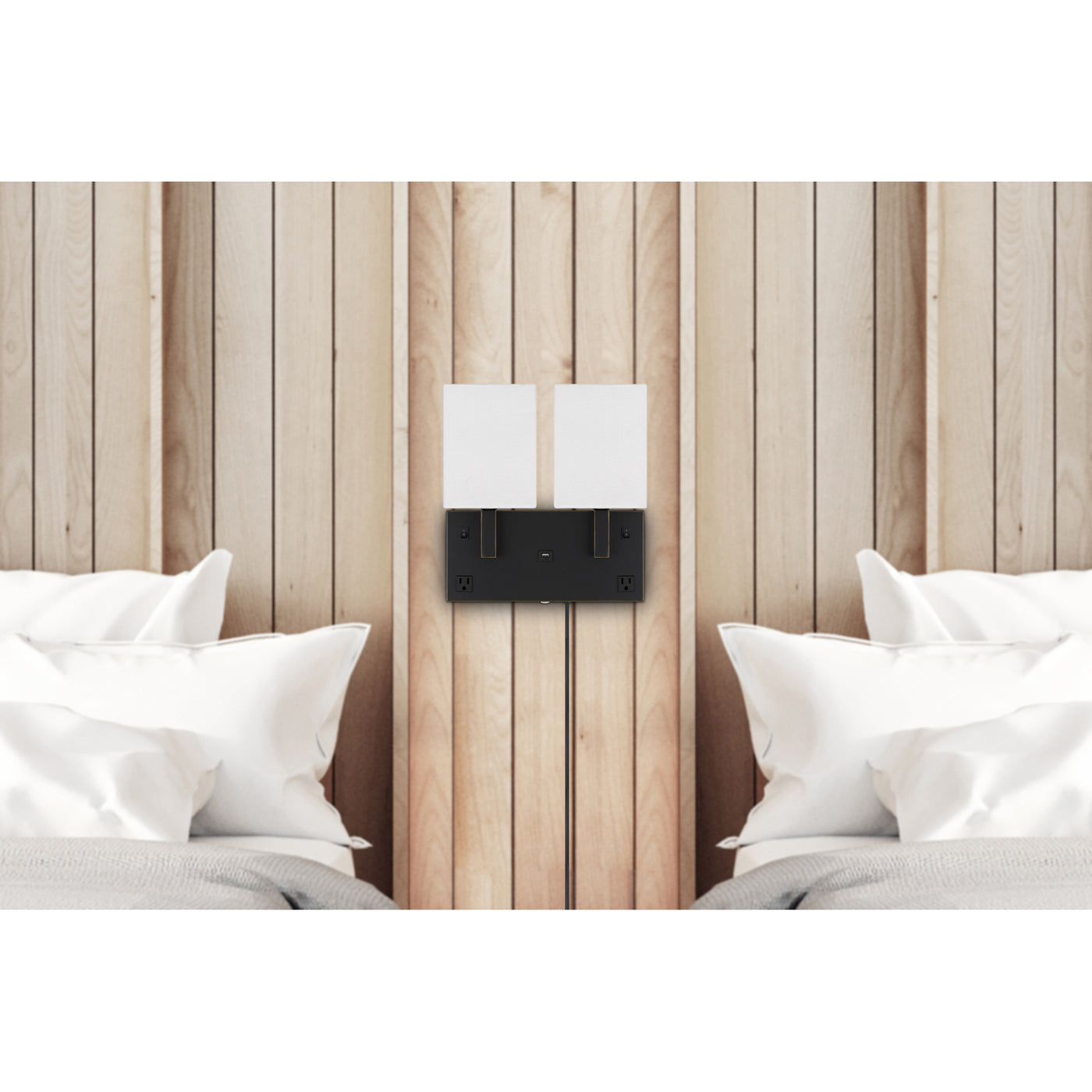 40W X 2 OBERLIN WALL LAMP WITH 2 POWER OUTLETS AND 1 USB CHARGING PORT Wall Lamp Cal Lighting