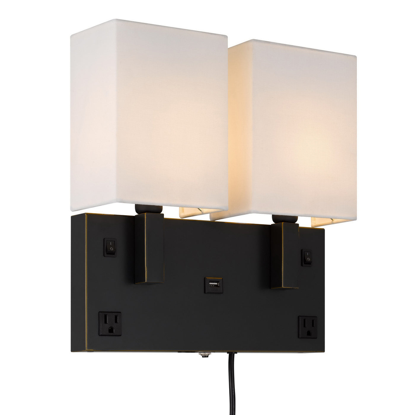 40W X 2 OBERLIN WALL LAMP WITH 2 POWER OUTLETS AND 1 USB CHARGING PORT Wall Lamp Cal Lighting