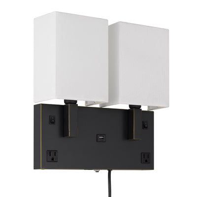 40W X 2 OBERLIN WALL LAMP WITH 2 POWER OUTLETS AND 1 USB CHARGING PORT Wall Lamp Cal Lighting