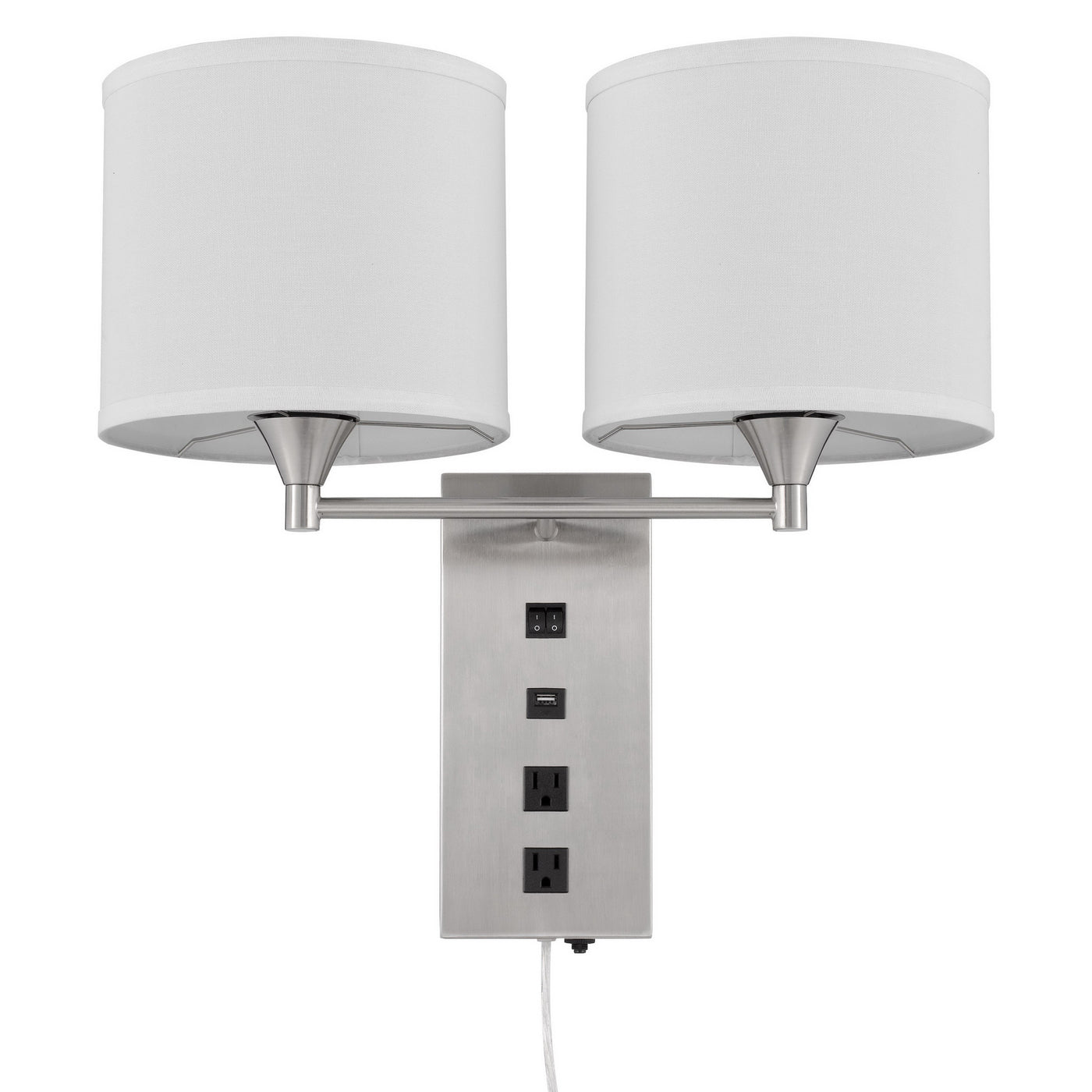 60W X 2 REEDSPORT WALL LAMP WITH 2 POWER OUTLETS AND 1 USB CHARGING PORT Wall Lamp Cal Lighting