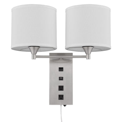 60W X 2 REEDSPORT WALL LAMP WITH 2 POWER OUTLETS AND 1 USB CHARGING PORT Wall Lamp Cal Lighting