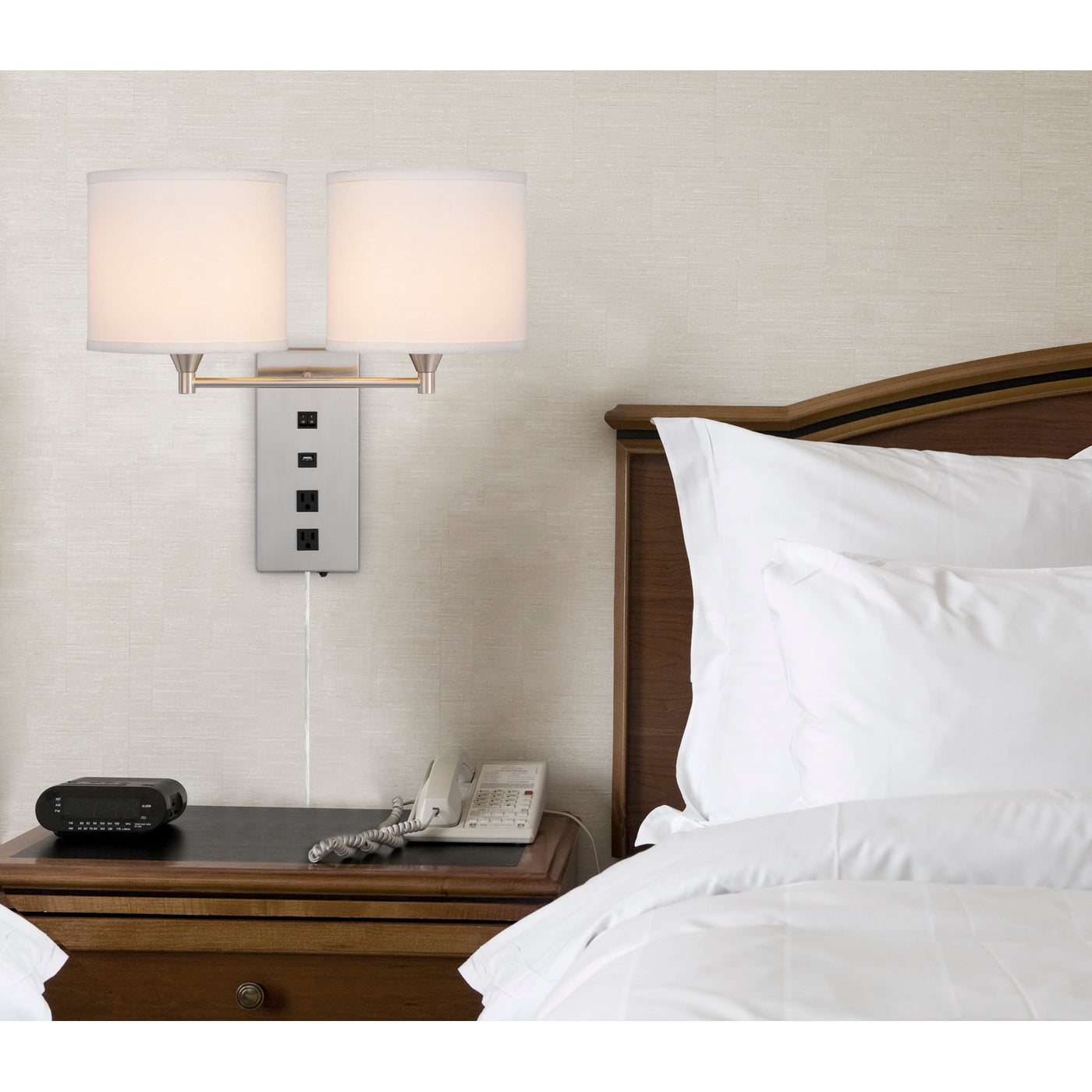 60W X 2 REEDSPORT WALL LAMP WITH 2 POWER OUTLETS AND 1 USB CHARGING PORT Wall Lamp Cal Lighting