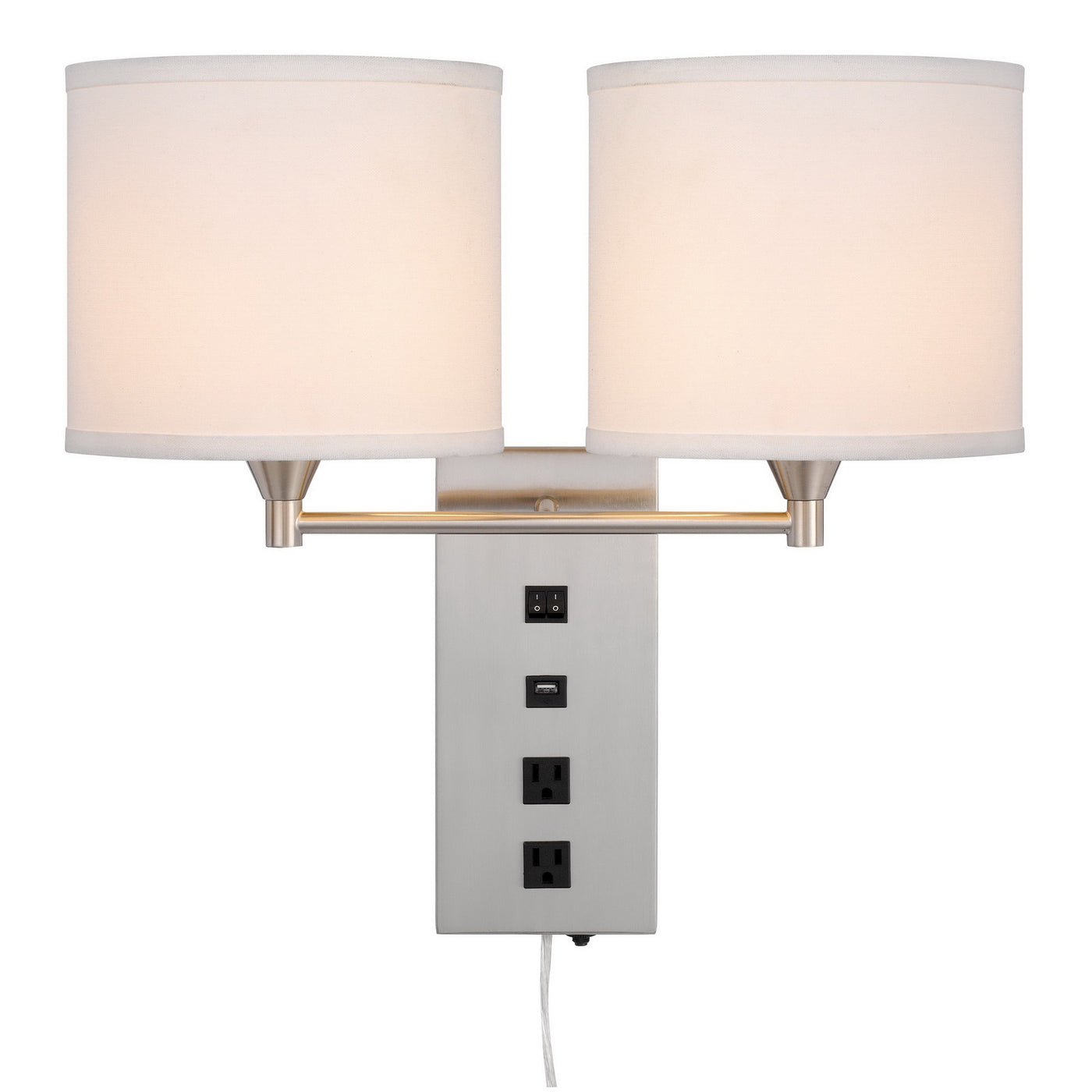 60W X 2 REEDSPORT WALL LAMP WITH 2 POWER OUTLETS AND 1 USB CHARGING PORT Wall Lamp Cal Lighting