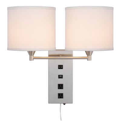 60W X 2 REEDSPORT WALL LAMP WITH 2 POWER OUTLETS AND 1 USB CHARGING PORT Wall Lamp Cal Lighting