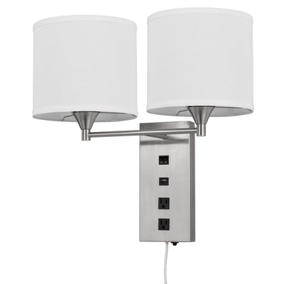 60W X 2 REEDSPORT WALL LAMP WITH 2 POWER OUTLETS AND 1 USB CHARGING PORT Wall Lamp Cal Lighting