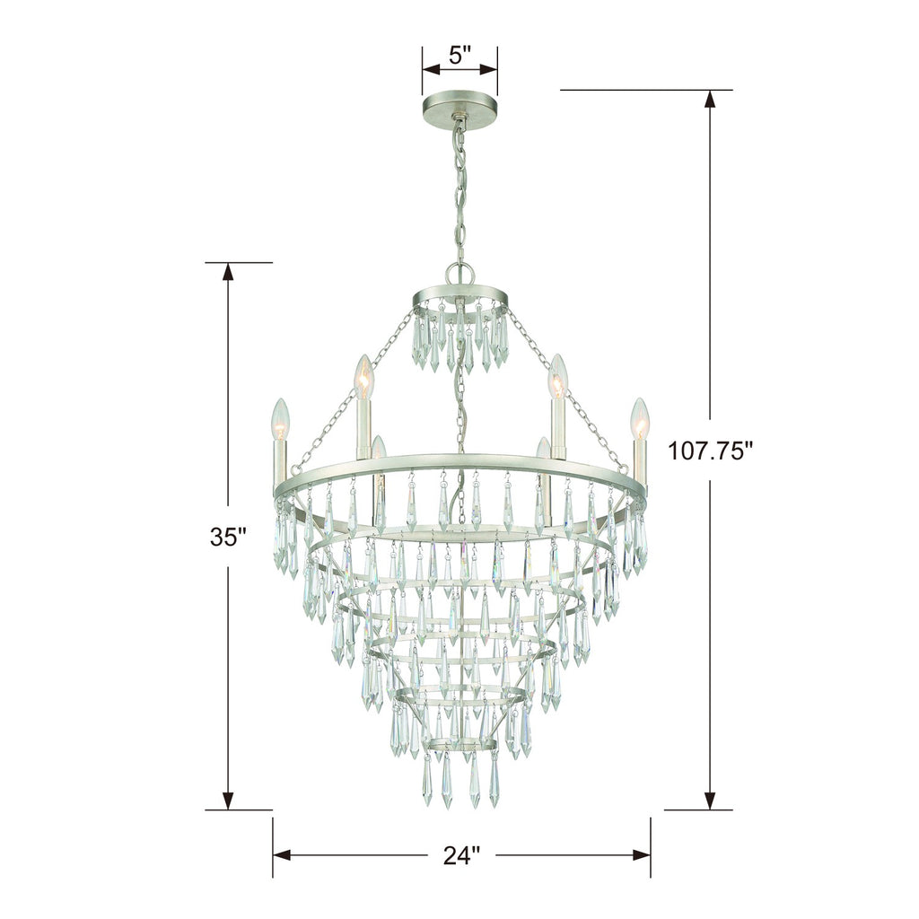 Lucille 6 Light Antique Silver Chandelier Chandelier Crystorama