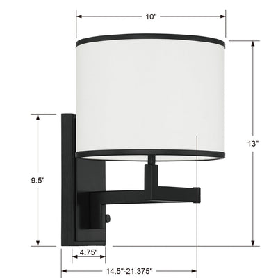 Madison 1 Light Matte Black Task Sconce Wall Sconce Crystorama