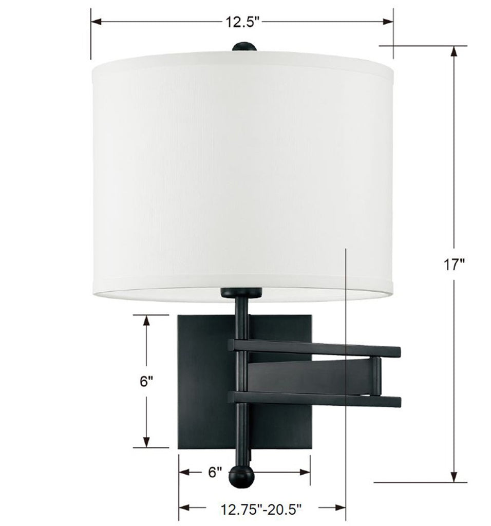 Marshall 1 Light Matte Black Task Sconce Wall Sconce Crystorama